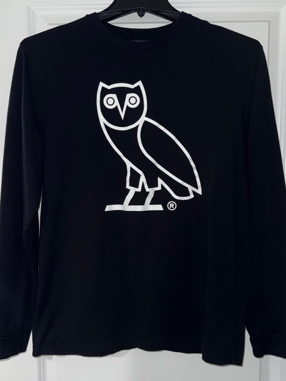Octobers Very Own Black Men's Long-Sleeve Sweater with White Owl Logo OVO
